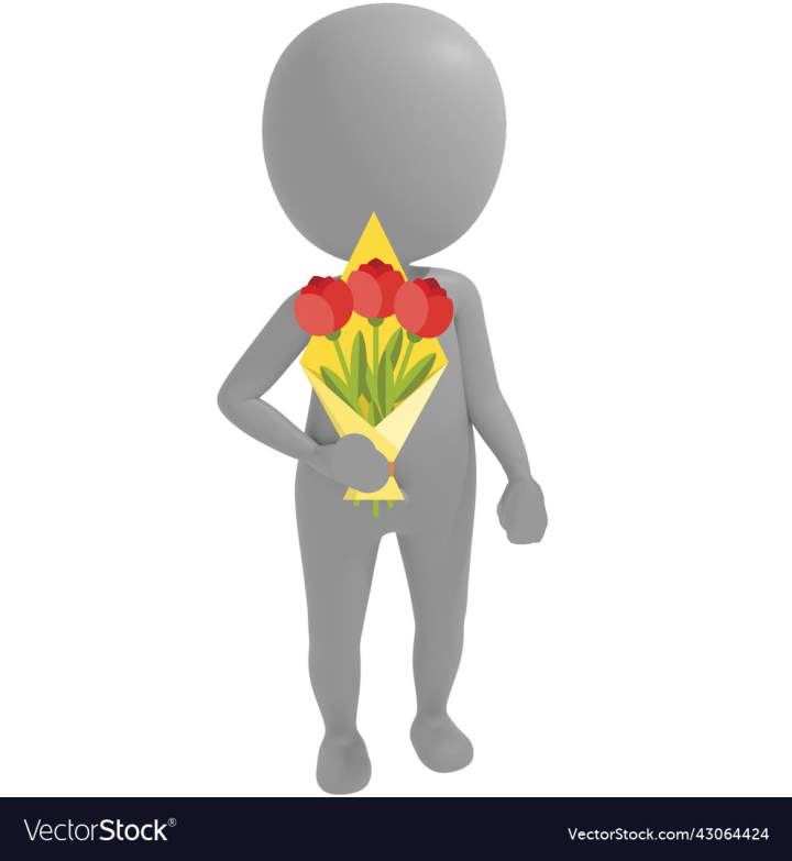 vectorstock,Flowers,Man,Flower,3d,Love,Guy,White,Background,Isolated,Friendly,Three,Dimensional,Red,Person,Nice,Valentine,Character,Gray