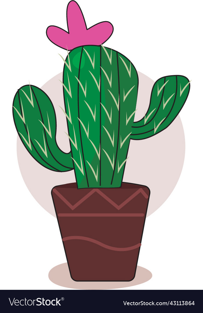 vectorstock,Cactus,Flower,Plant,Brown,Pot,Vector,Illustration,Pink,Green