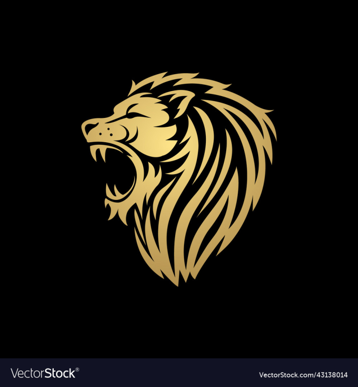 golden lion face/head mascot logo design illustration isolated on dark  background - Stock Image - Everypixel