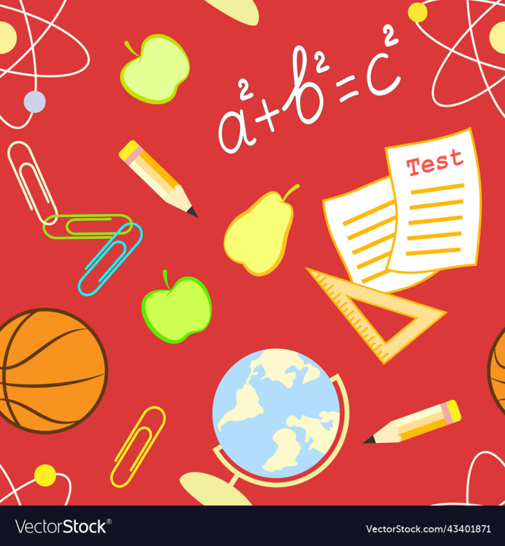 vectorstock,Pattern,Seamless,Back,To,School,Supplies,Background,Test,Paper,Globe,Ruler,Atom,Clips,Wallpaper,Office,Element,Card,Textile,Stationery,Scrapbooking