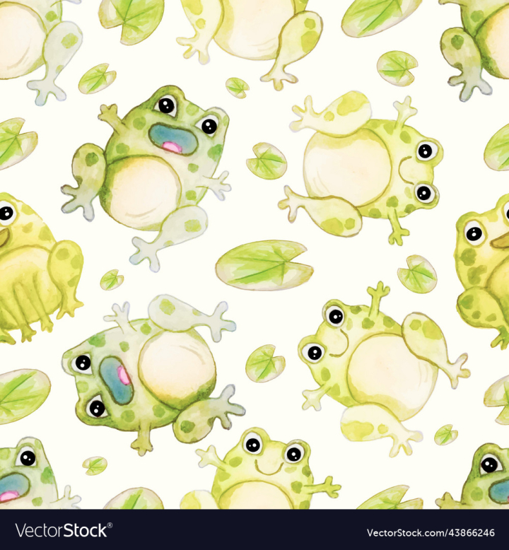 Green cute frog hand draw seamless pattern vector illustration