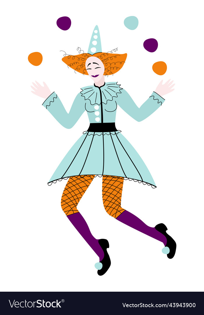 vectorstock,Middle,Ages,Blue,Entertainment,Colorful,Costume,Balls,Columbine,Girl,Comic,Happy,Hat,Design,Person,Cartoon,Fun,Female,Dress,Culture,Character,Cute,Funny,Clown,Carnival,Circus,Comedy,Entertainer,Harlequin,Comedian,Juggling,Illustration,Commedia,Party,Woman,Pretty,Orange,Purple,Italian,Italy,Performance,Young,Smile,Isolated,Theater,Traditional,Performer,Jester,Joker,Vector