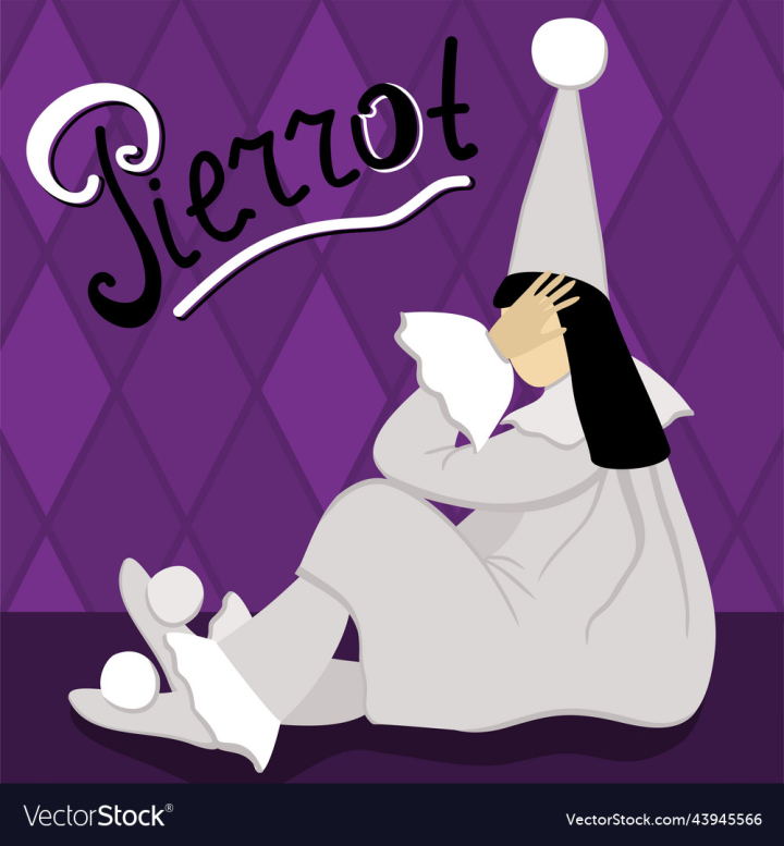 vectorstock,Pierrot,Cartoon,Entertainment,Crying,Comic,Drawing,Sitting,Italian,Italy,Character,Cute,Depressed,Expression,Costume,Humor,Funny,Emotions,Artist,Cheerful,Clown,Carnival,Actor,Drama,Circus,Comedy,Entertainer,Joker,Harlequin,Comedian,Checkerboard,Illustration,Purple,Background,Person,Sad,Performance,Romantic,Portrait,Mask,Theater,Sadness,Performer,Triangle,Loneliness,Tear,Theatre,Theatrical,Lettering,Pantomime,Mime,Vector