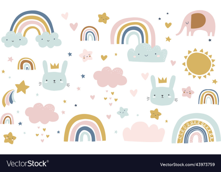 vectorstock,Baby,Poster,Family,Vector,Stars,Rainbow,Sun,Bunny