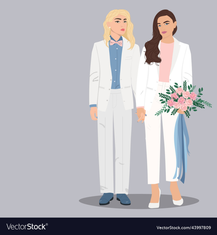 vectorstock,Couple,People,Married,Lesbian,Woman,Wedding,White,Blue,Pink,Template,Flat,Suit,Card,Two,Invitation,Elegant,Bouquet,Women,Caucasian,Newlyweds,Copy Space,Lgbt,Vector,Illustration,Greeting,Save,The,Date,Holding,Hands,Invite,Love,Happy,Celebrate,Romance,Engagement,Romantic,Bride,Marriage,Pride,Bridal