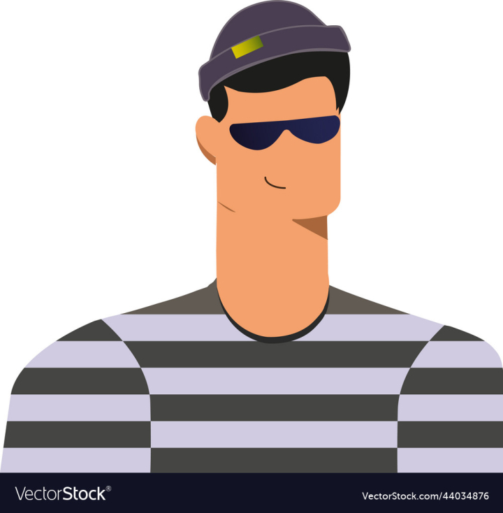 vectorstock,Glasses,Thief,Illustration,Man,Boy,Guy,Hat,Design,Person,Male,Character,Criminal,Leon,Faceless,Vector,Flat,Sunglasses,Stripes,Prisoner,Icon