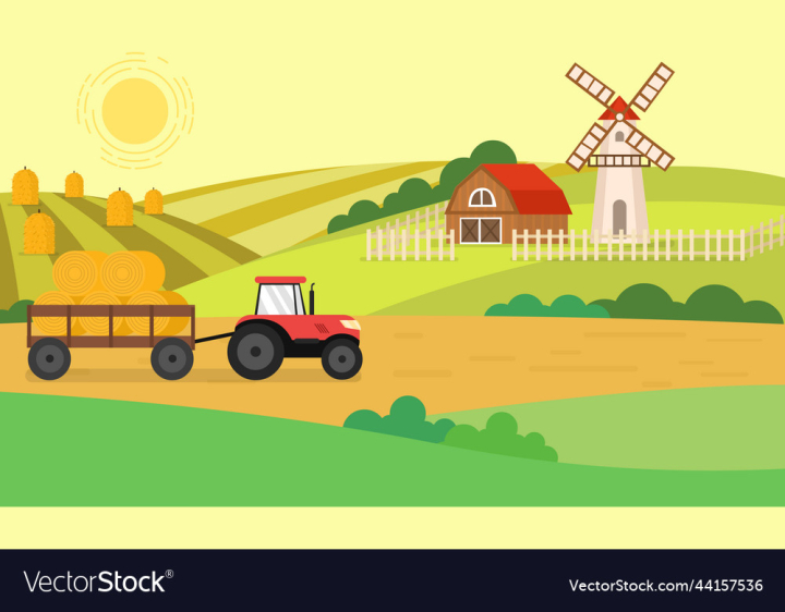 vectorstock,Farm,Farming,Tractor,Countryside,Windmill,Barn,Country,Truck,Hay,Cozy