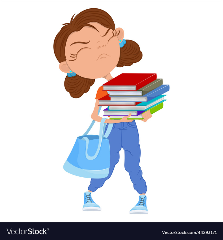 vectorstock,Girl,Student,Books,Stack,Isolated,Pile,School,Study,University