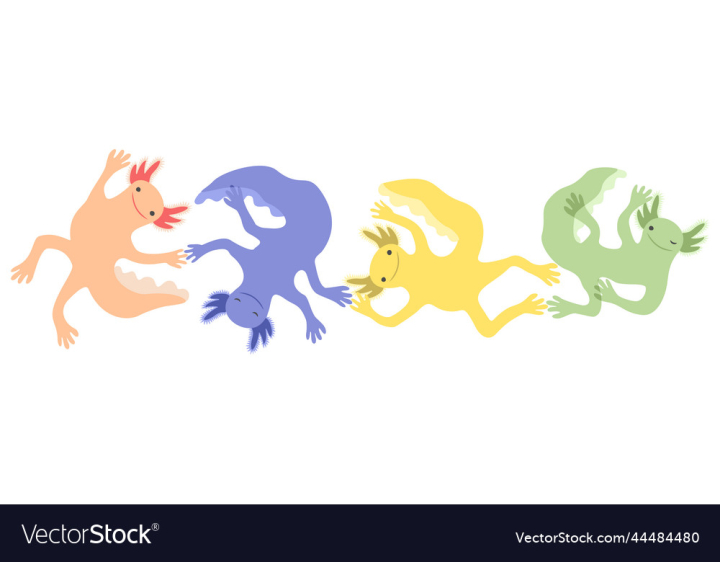 vectorstock,Colorful,Isolated,Four,Axolotl,Cute,Playful,Vector,Orange,Bright,Green,Yellow,Body,Lake,Swim,Smile,Violet,Underwater,Wildlife,Amphibian,Mexican,Salamander,Decorative,Tail,Water,Dragon,Legs,Monster,Newt,Little,Gills,Aquarium,Aztec,Mutant,Regeneration
