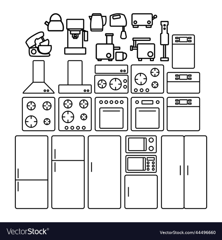 Home appliances, vacuum cleaner, iron and coffee machine. Refrigerator,  blender and toaster electronic gadgets vector illustration set. Electrical  household equipment, Stock vector