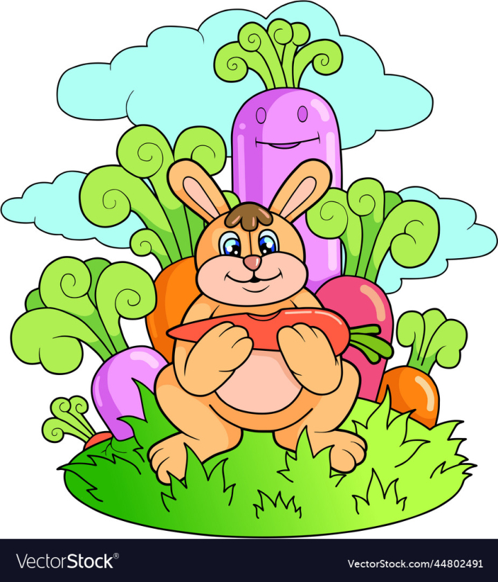 vectorstock,Cartoon,Bunny,Animal,Print,Pet,Sticker,Rabbit,Funny,Hare,Nature,Picture,Cute,Vegetables,Carrot