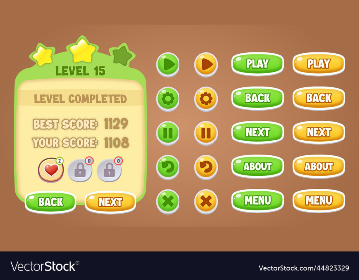 Game ui menu application mobile app Royalty Free Vector