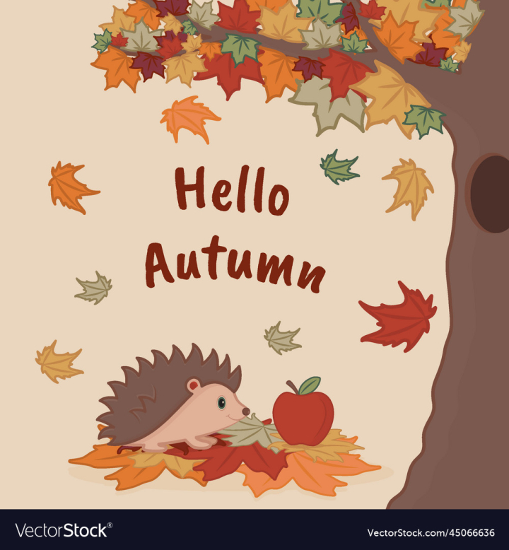 vectorstock,Autumn,Welcome,Banner,Apple,Fall,Season,Cute,Colorful,Hedgehog,Falling,Tree,Leaves,Leaf