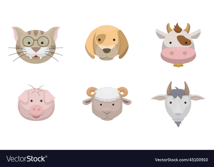 vectorstock,Animal,Cat,Cow,Pig,Sheep,Goat,Head,Face,Farm