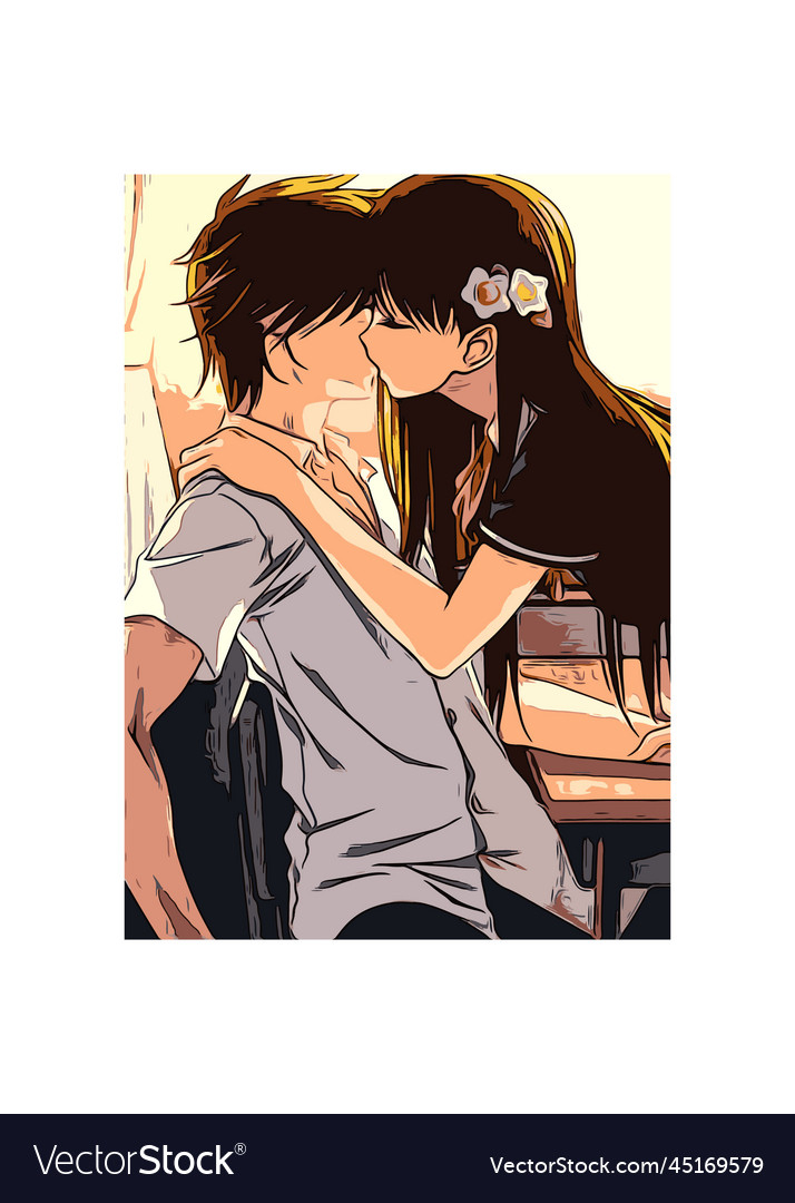 Anime boy and girl kissing Royalty Free Vector Image