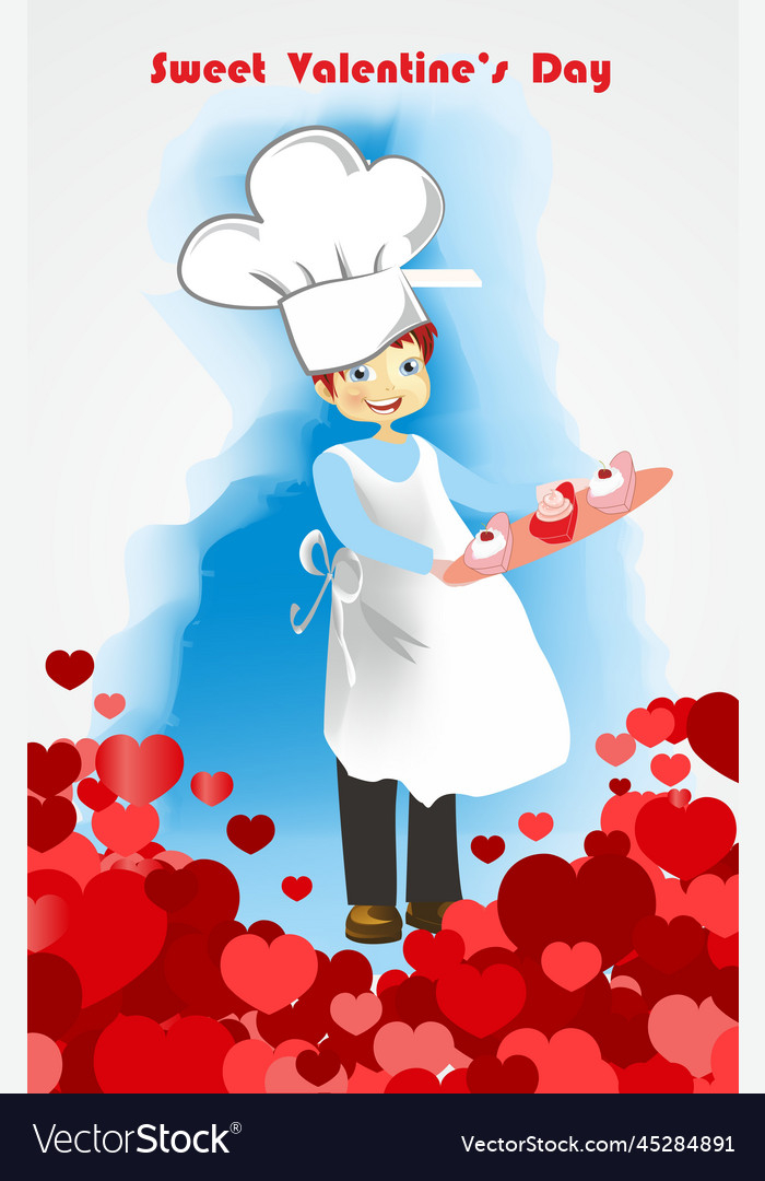 vectorstock,Cook,Cookies,Tray,Valentines,Day,Face,Hair,Uniform,Sweet,Carry,Cap,Heart,Cake,Hearts,Red,Party,Pink,Food,Celebrate,Cream,Sugar,Dessert,Enjoy,Icing,Feast