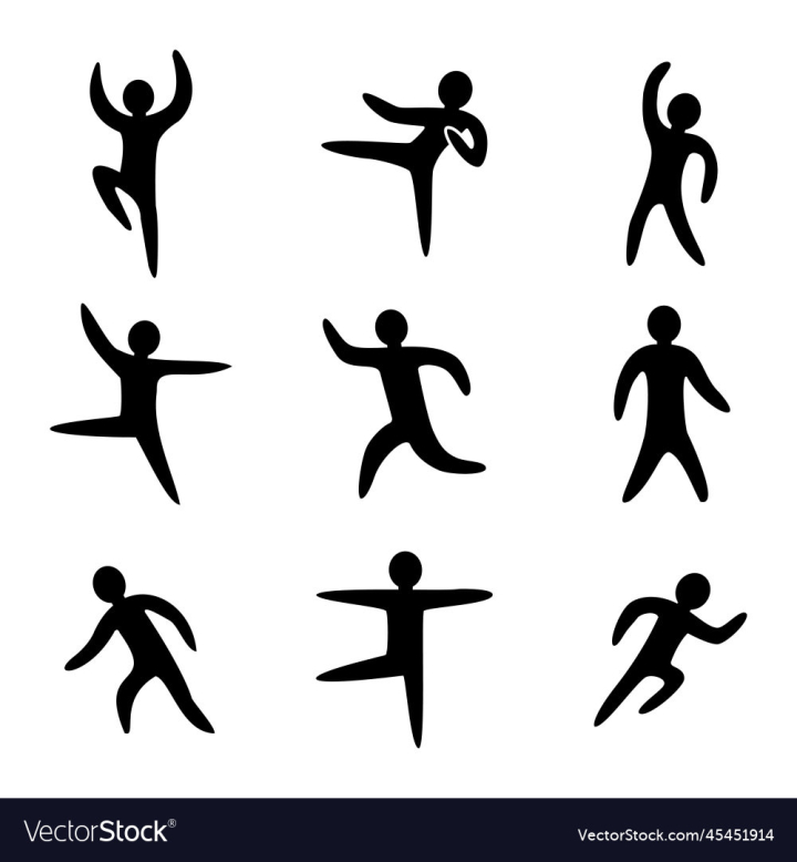 stick figure people pictogram, set of human silhouettes, man icon, various  poses, gestures and movements Stock Vector