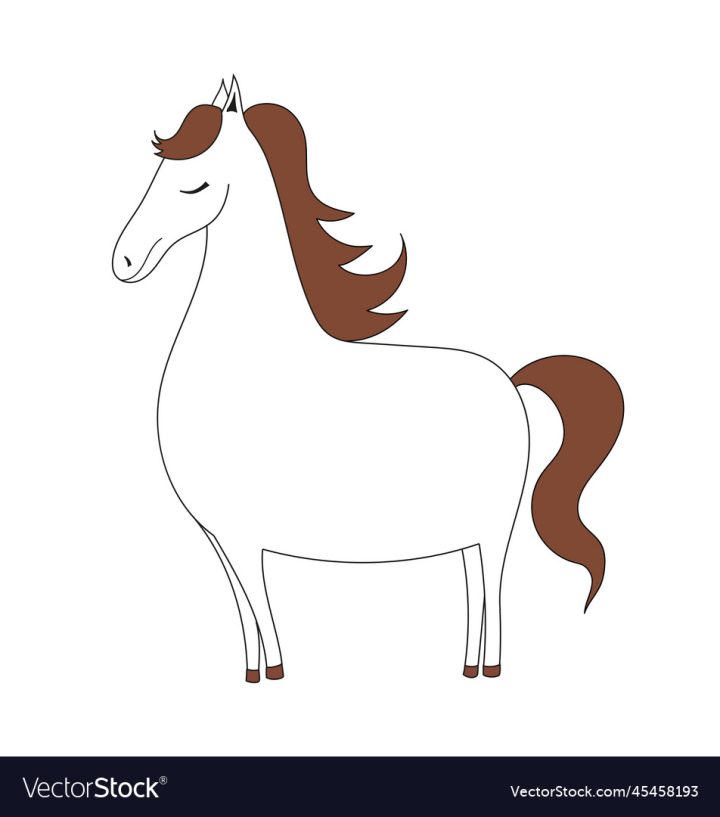 Free: white horse with a brown mane doodle horse 