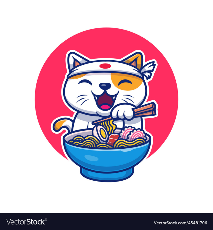 Free: cute cat eating ramen noodle cartoon 
