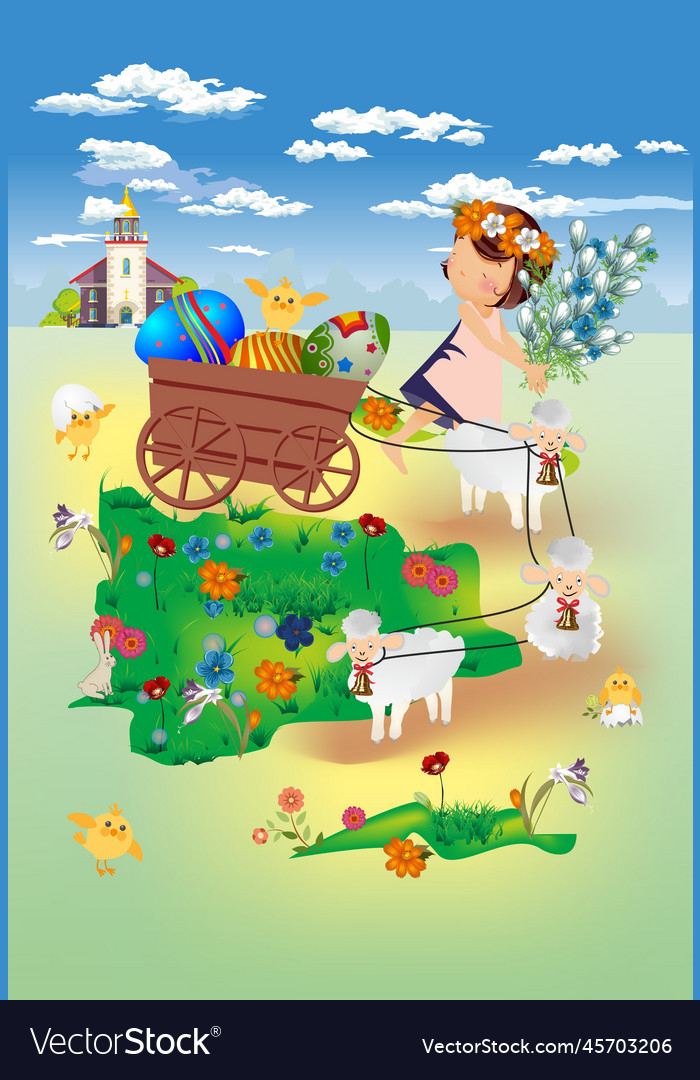 vectorstock,Easter,Egg,Eggs,Girl,Landscape,Flower,Flowers,Nature,Spring,Chicken,Church,Team,Sheep,Base,Hare,Chickens,Wagon,Happy,Garden,Plant,Grow,Park,Grass,Sky,Natural,Field,Flora,Cloud,Vegetable,Colorful,Clouds
