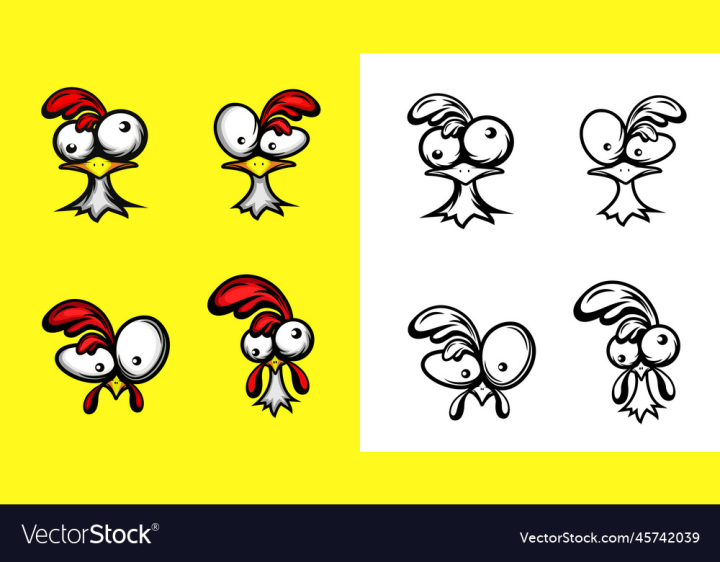 vectorstock,Crazy,Chicken,Set,Confused,Head,Isolated,Mascot,Emblem,Illustration,Bird,Pet,Tail,Cartoon,Eyes,Mad,Character,Wings,Angry,Funny,Posing,Figure,Chick,Surprised,Rooster,Hen,Stupid,Vector,Logo,Design,Feather,Sick,Cute,Concept,Addict,Poultry,Snob,Line,Art,Black,And,White