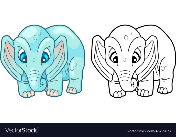 vectorstock,Elephant,Cute,Cartoon,Animals,Design,Nature,Zoo,Small,Safari,Cub,Illustration,Drawing,Picture,Funny,Coloring,Book,Page
