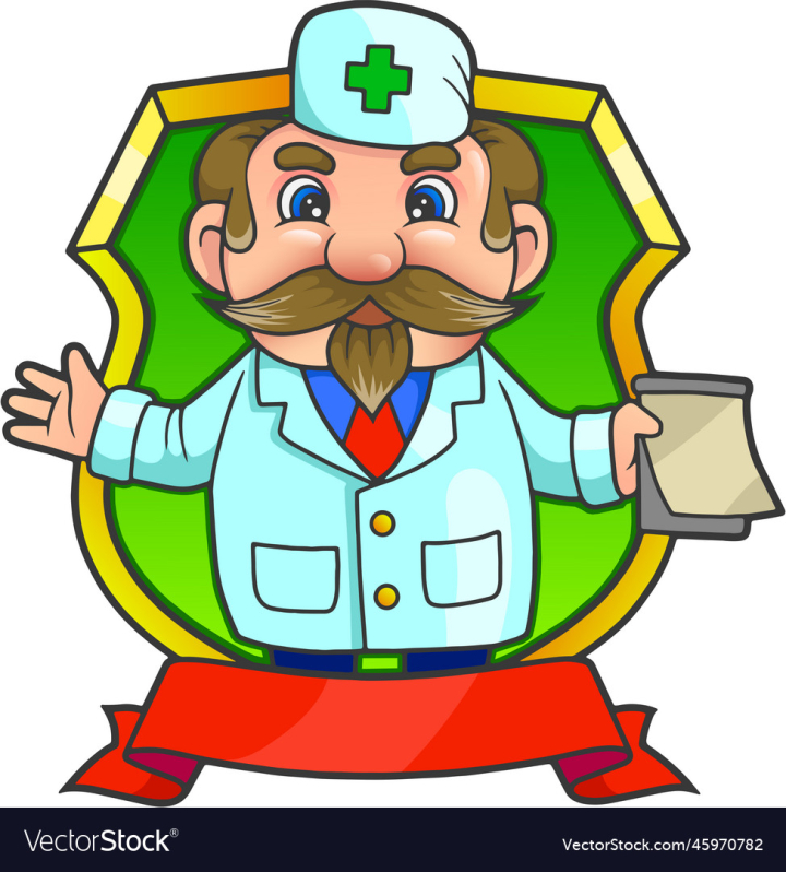 vectorstock,Cartoon,Doctor,Cute,Man,Medicine,Funny,Emblem,Treatment,Illustration,Logo,Design,Drawing