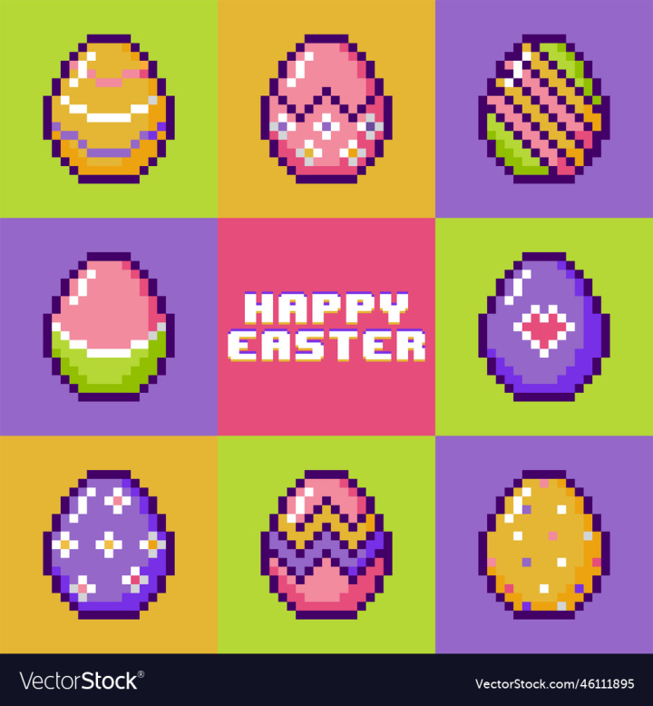 vectorstock,Easter,Happy,Game,Eggs,Pixel,Post,Egg,Colorful,Vector,Illustration,Social,Event,Pixelate