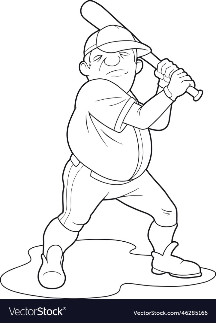 vectorstock,Player,Funny,Baseball,Sport,Cartoon,Man,Bat,Game,Silhouette,Contour,Athlete,Coloring,Book,Design,Drawing,Picture,Cute,Illustration,Page