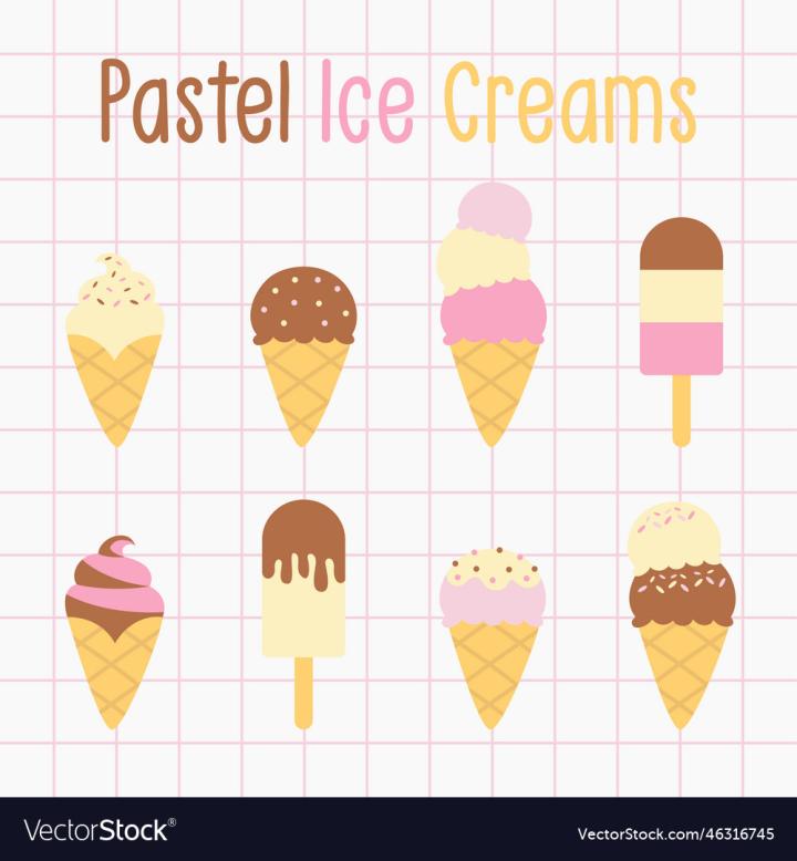 vectorstock,Ice,Cream,Vector,Chocolate,Vanilla,Popsicle,Sticker,Collection,Strawberry,Pastel,Color