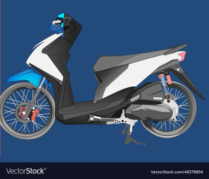 vectorstock,Motorcycle,Beat,Modification,Honda,Black,White,Blue,Cycle,Transportation,Vector,Illustration,Style,Modern,Motor,Chrome,Matic