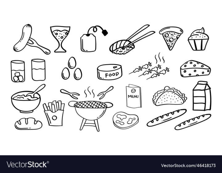 vectorstock,Icon,Food,Drink,Doodle,Sketch,Outline,Restaurant,Burger,Cafe,Cooking,Meal,Symbol,Set,Ingredient,Hamburger,Vector,Illustration,Fast,Coffee,Cup,Breakfast,Bread,Cake,Kitchen,Soup,Drawing,Pizza,Hand,Drawn