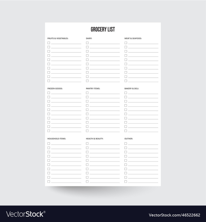 vectorstock,List,Template,Business,Vector,Grocery,Shopping,Paper,Blank,Notebook,Document,Market