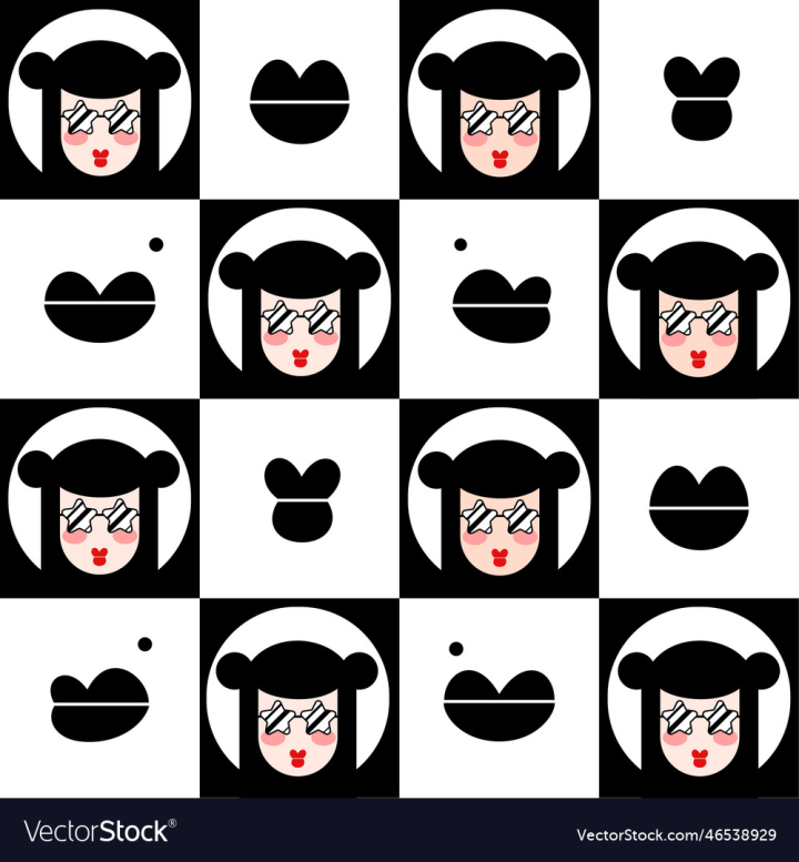 vectorstock,Girl,Pattern,Sunglasses,Seamless,Repeating,Kitsch,Modular,Black,And,White,Red,Lips,Summer,Fashion,Chic,Abstract,Kids,Cute,Playful,Kisses,Hipster,Minimalistic