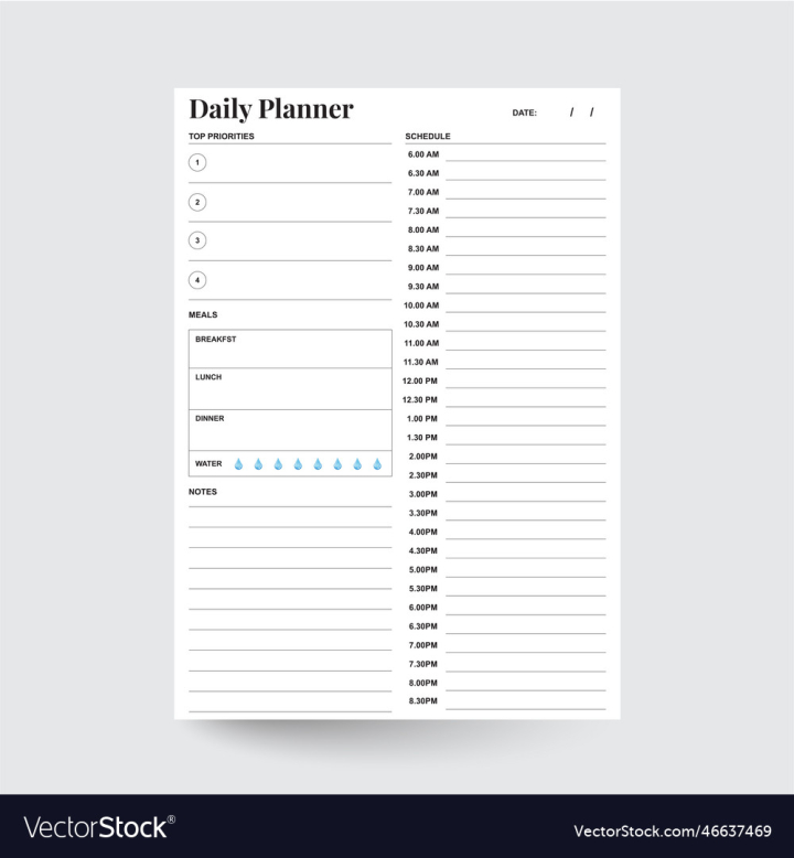 vectorstock,Planner,Business,Notebook,Daily,Routine,Calendar,Schedule,Goal,Checklist,Organizer,Journal,Agenda,Printable,Log,Office,Blank,Page,Note,Sheet,Empty,Document,Notepad