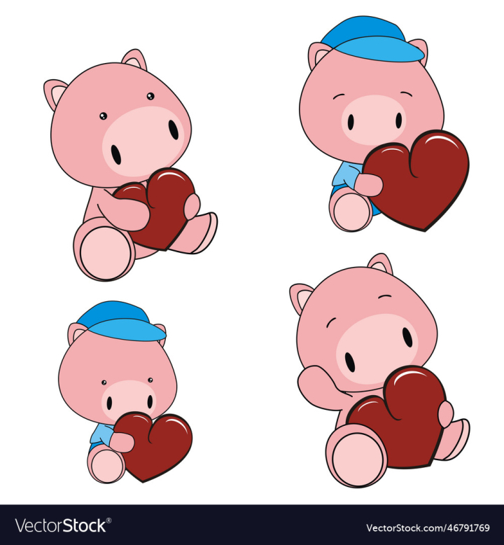 vectorstock,Valentine,Baby,Cartoon,Pig,Pack,Heart,Child,Vector,Love,Kid,Sweet,Cute,Set,Isolated,Holding,Happy,Animal,Collection,Childhood,Lovely,Chubby,Chibi,Clipart