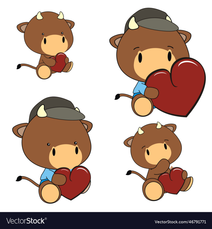 vectorstock,Valentine,Baby,Cartoon,Pack,Heart,Bull,Child,Vector,Love,Kid,Sweet,Cute,Set,Isolated,Holding,Happy,Animal,Collection,Childhood,Lovely,Chubby,Chibi,Clipart