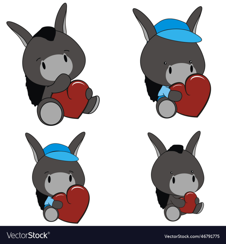 vectorstock,Valentine,Cartoon,Baby,Pack,Heart,Donkey,Child,Vector,Love,Kid,Sweet,Cute,Set,Isolated,Holding,Happy,Animal,Collection,Childhood,Lovely,Chubby,Chibi,Clipart