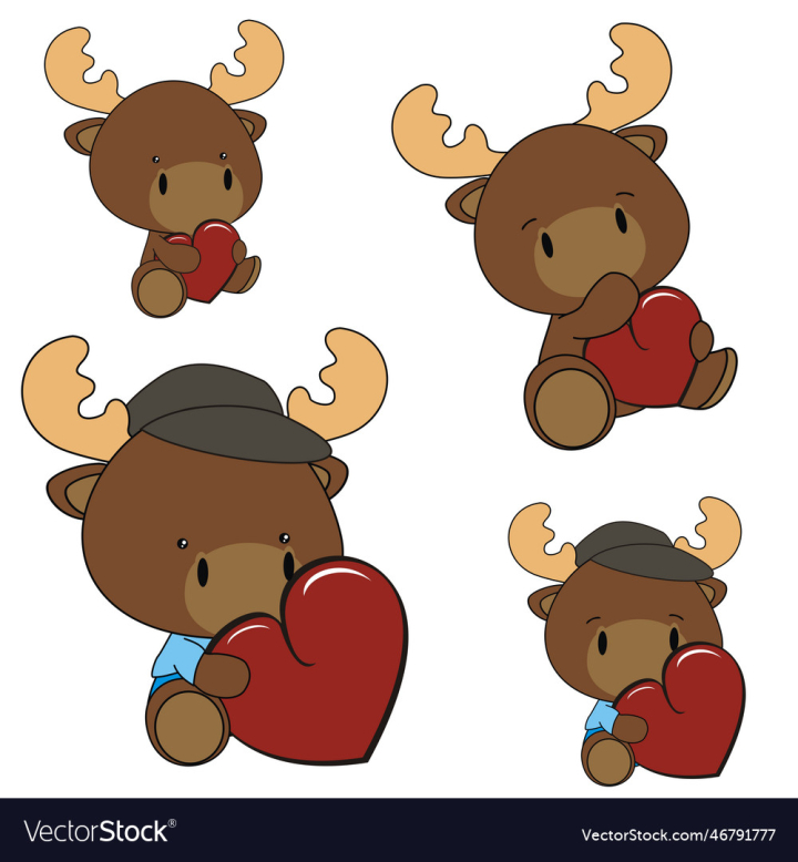 vectorstock,Valentine,Cartoon,Baby,Pack,Heart,Moose,Child,Vector,Love,Kid,Sweet,Cute,Set,Isolated,Holding,Happy,Animal,Collection,Childhood,Lovely,Chubby,Chibi,Clipart