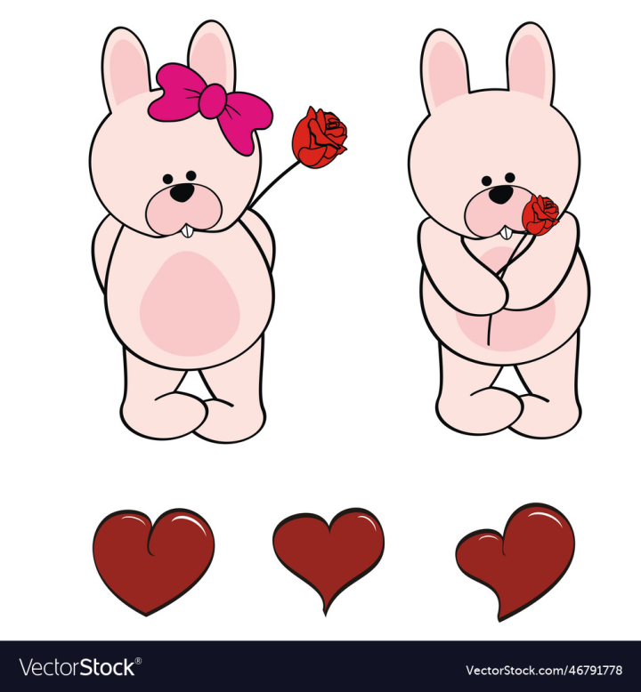 vectorstock,Cartoon,Valentine,Bunny,Pack,Rose,Love,Girl,Child,Baby,Sweet,Cute,Heart,Rabbit,Set,Vector,Clipart,Boy,Happy,Collection,Isolated,Chubby,Ashamed,Chibi,Red