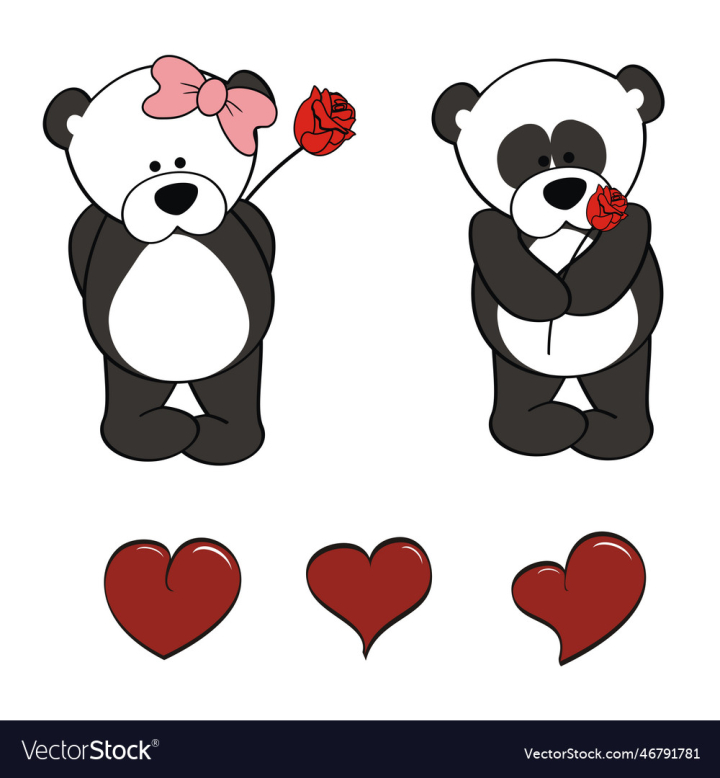 vectorstock,Cartoon,Valentine,Bear,Panda,Pack,Rose,Love,Girl,Baby,Sweet,Cute,Heart,Set,Teddy,Vector,Clipart,Boy,Happy,Child,Collection,Isolated,Chubby,Ashamed,Chibi,Red
