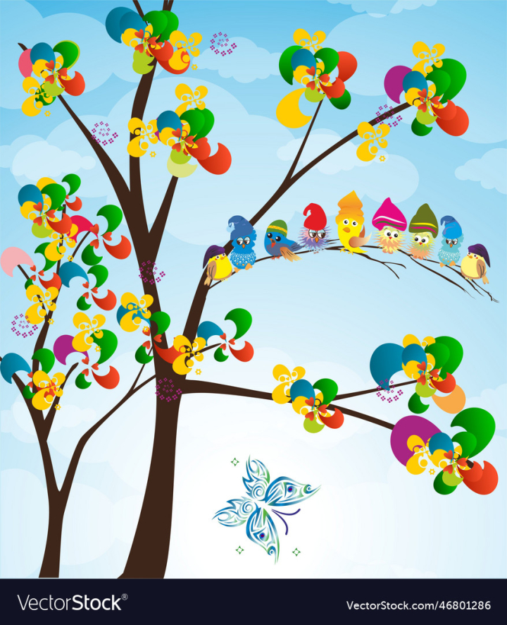 vectorstock,Spring,Colorful,Bird,Birds,Tree,Design,Flower,Blue,Flowers,Leaves,Nature,Sky,Abstraction,Clouds,Graphic,Illustration,Pattern,Red,Color,Butterfly,Orange,Green,Life,Abstract,Space,Environment