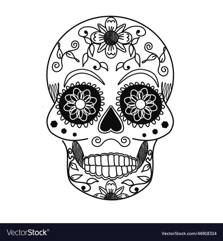 vectorstock,Skull,Sugar,Black,Drawing,Coloring,And,White,Flower,Drawn,Floral,Day,Doodle,Book,Dead,Celebration,Festival,Death,Page,Heart,Decoration,Halloween,Horror,Curl,Gothic,Chamomile,Marigolds,Colouring,Vector,Illustration,Hand,Of,The,Human,Pattern,Sketch,Outline,Stylized,Rock,Ornate,Ornament,Symbol,Rose,Spooky,Tattoo,Traditional,Skeleton,Mexico,Mexican,Monochrome