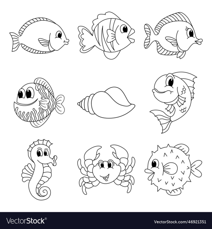 vectorstock,Cartoon,Page,Cute,Fish,Sea,Set,Coloring,Animal,Vector,Illustration,Comic,Happy,White,Drawing,Outline,Nature,Kids,Element,Book,Ocean,Smile,Funny,Children,Collection,Shell,Underwater,Aquarium,Aquatic,Octopus,Coral,Clipart,Black,Design,Game,Bubble,Beach,Group,Eyes,Doodle,Character,Education,Creature,Humor,Isolated,Dolphin,Fin,Application,Graphic,Clip,Art