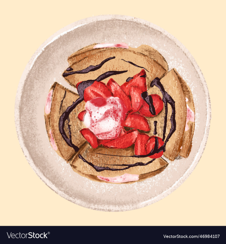 vectorstock,Hand,Drawn,Dessert,Strawberry,Dish,Crepe,Food,Vector,Illustration,Color,Pencil,Top,View,Sweet,Isolated,Plate,Restaurant,Gourmet,Meal,Chocolate,Delicious,Tasty,Cuisine,Colour