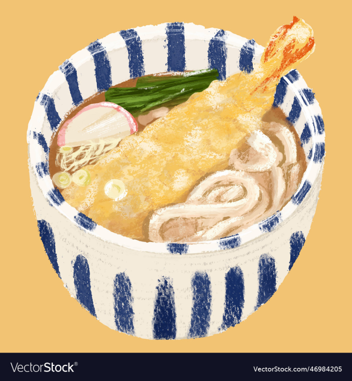 vectorstock,Soup,Udon,Tempura,Noodles,Food,Illustration,Color,Pencil,Bowl,Cooking,Isolated,Cuisine,Dish,Vector,Japanese,Colour,Drawing,Meal,Tasty,Shrimp