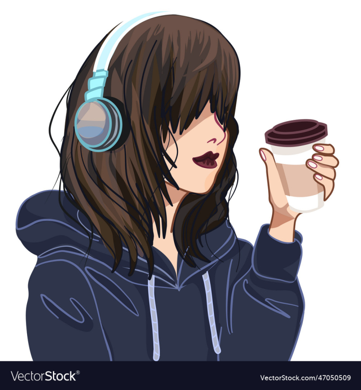 Anime style portrait of girl in headphones Stock Vector Image