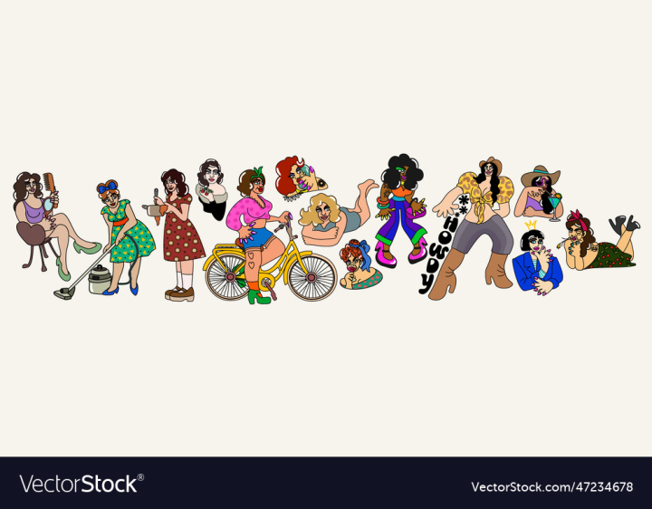 vectorstock,Bicycle,Group,Retro,Female,Character,Females,Girl,Background,Collection,Set,Comic,Happy,Party,Lady,Vintage,Person,Cartoon,Disco,People,Model,Mirror,Cute,Expression,Funny,Isolated,Concept,Comics,Nostalgia,Crown,Cheerful,Carnival,Fifties,Femininity,Hairbrush,Vector,Style,Pop,Woman,Pretty,Pot,Young,Sunglasses,Telephones,Wineglass,Saucepan,Pinup,Pin Up,Vacuum,Cleaner