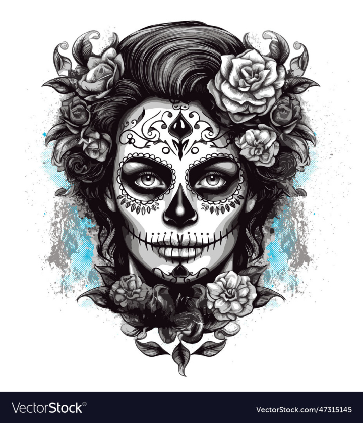 vectorstock,T-Shirt,Graphic,Day,Of,The,Dead,Sugar,Skull,Dia,De,Los,Muertos,Woman,Female