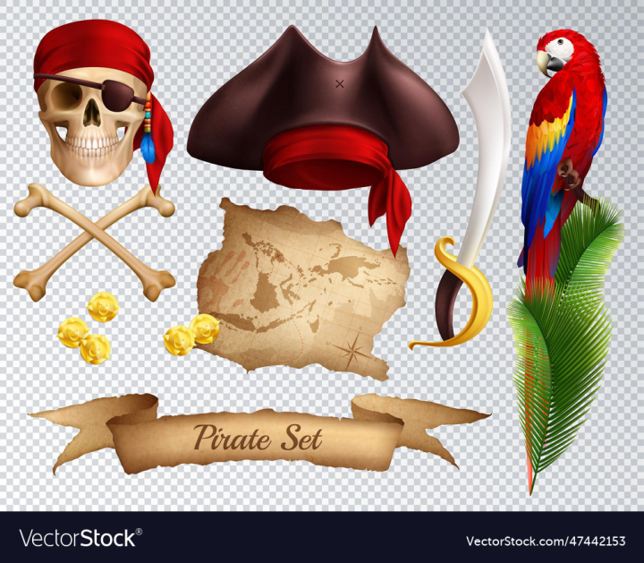 vectorstock,Pirate,Map,Vector,Set,Skull,Coins,Gold